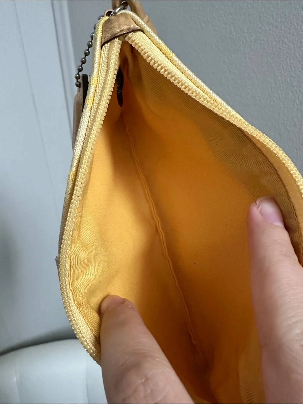 Coach Yellow Signature Canvas Wristlet with Leather Trim